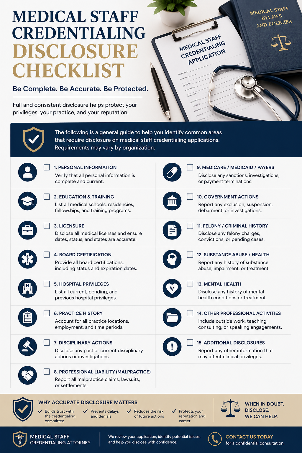 disclosure checklist medical staff credentialing attorney