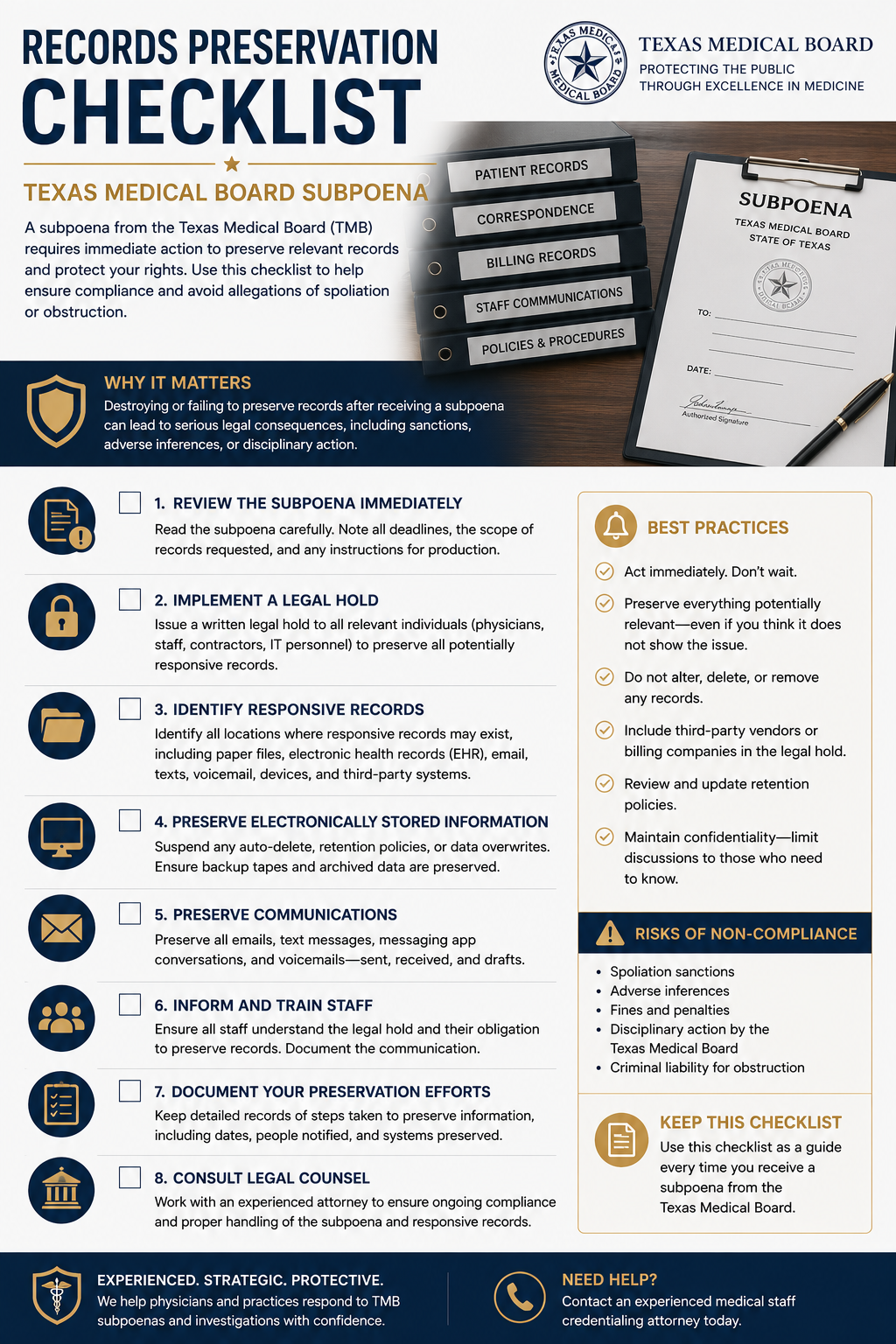 records preservation checklist; Texas Medical Board subpoena