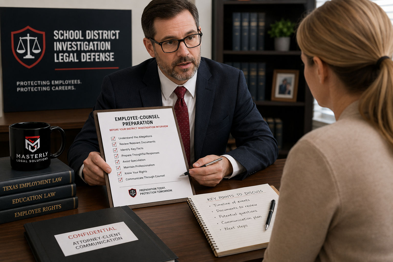 Employee-counsel preparation; i school district investigation lawyer