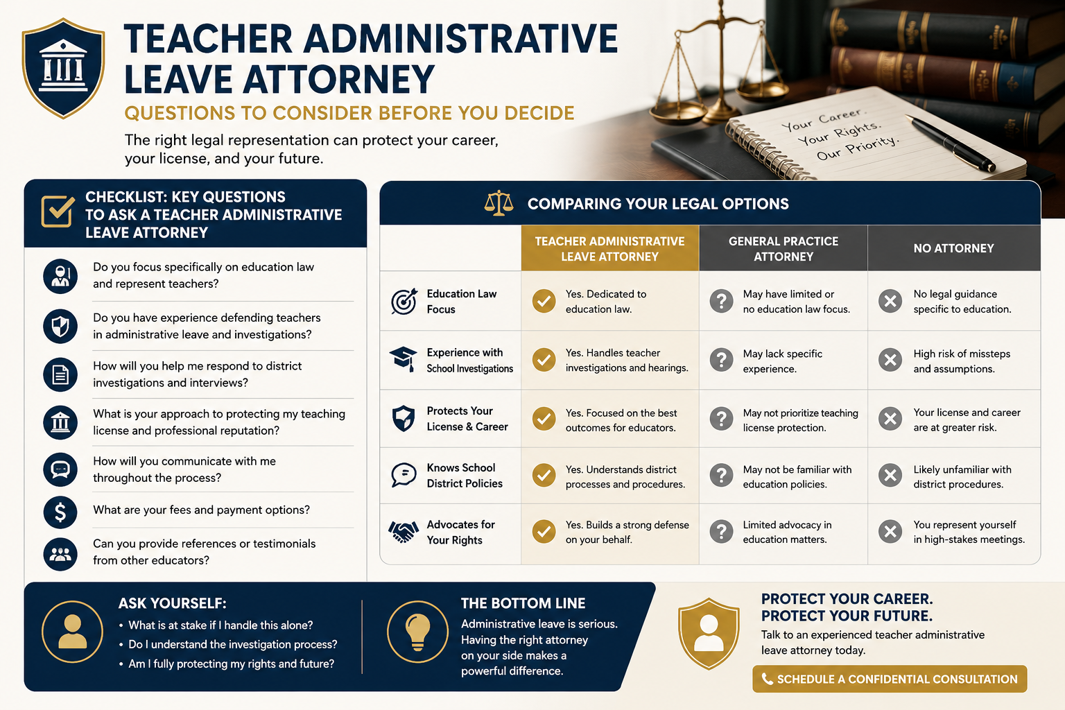 questions to consider about teacher administrative
leave attorney