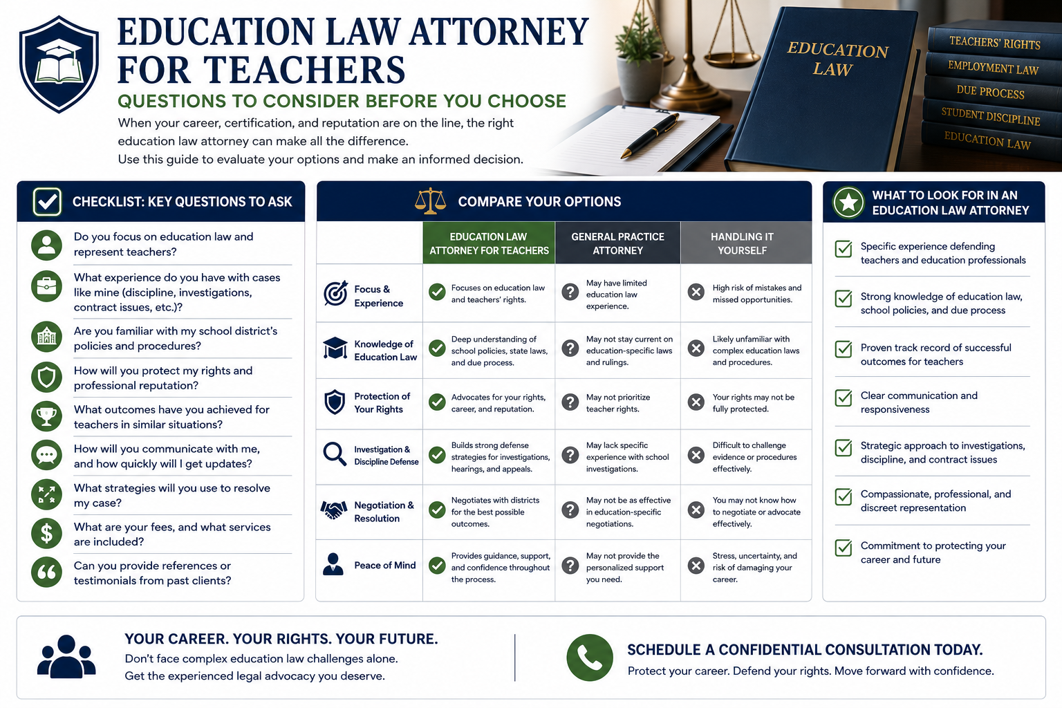questions to consider about education law attorney
for teachers