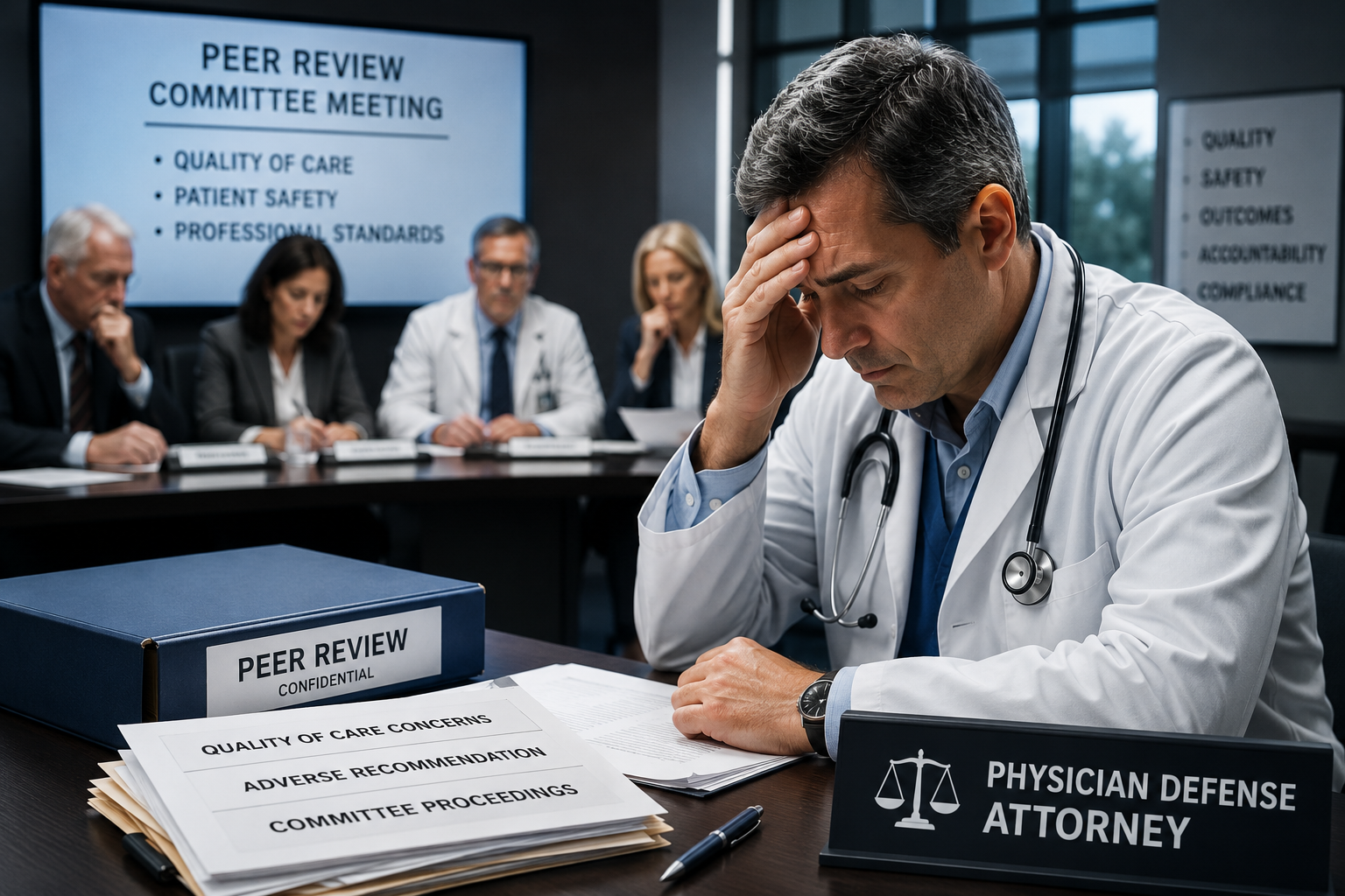 a physician facing a hospital peer review
