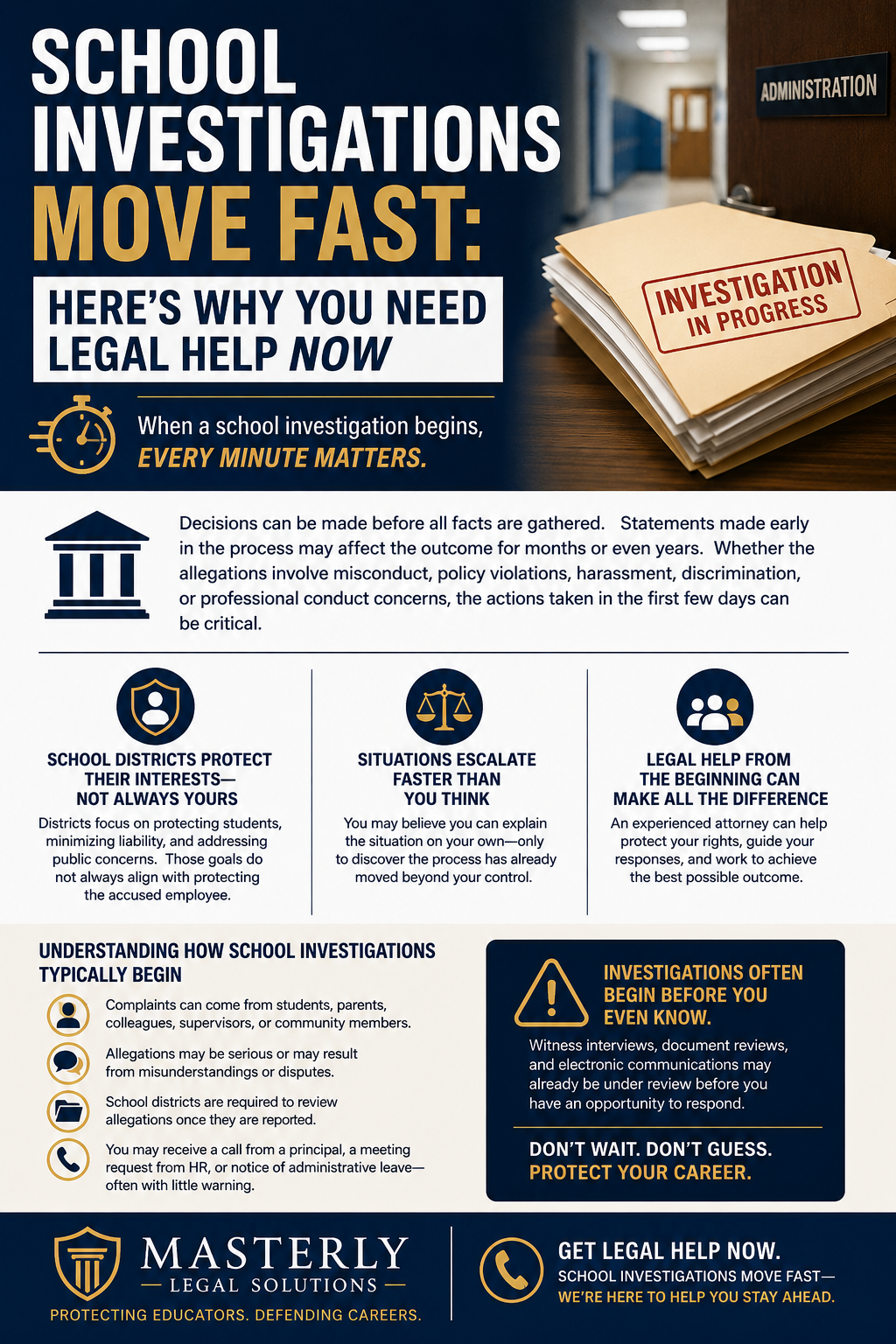 School Investigations Move Fast: Here's Why You Need Legal Help Now.