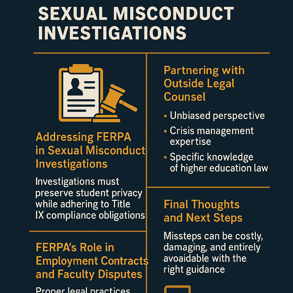Addressing FERPA in Sexual Misconduct Investigations – Explains that investigations must protect student privacy while complying with Title IX.