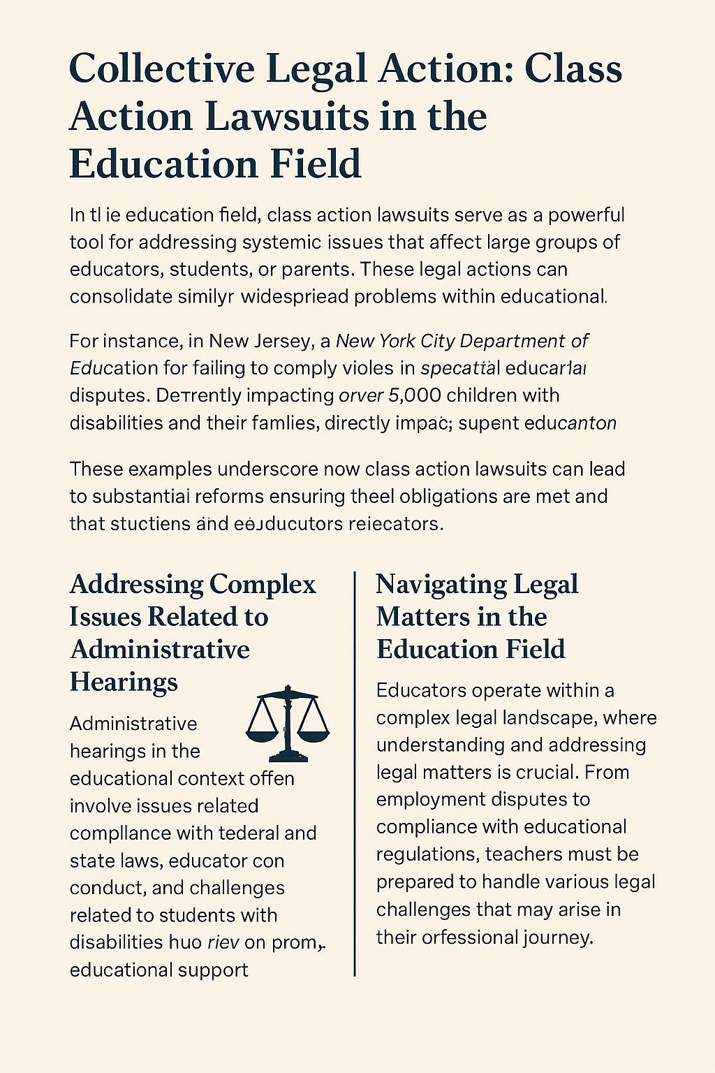 A page of a book titled collective legal action : class action lawsuits in the education field.