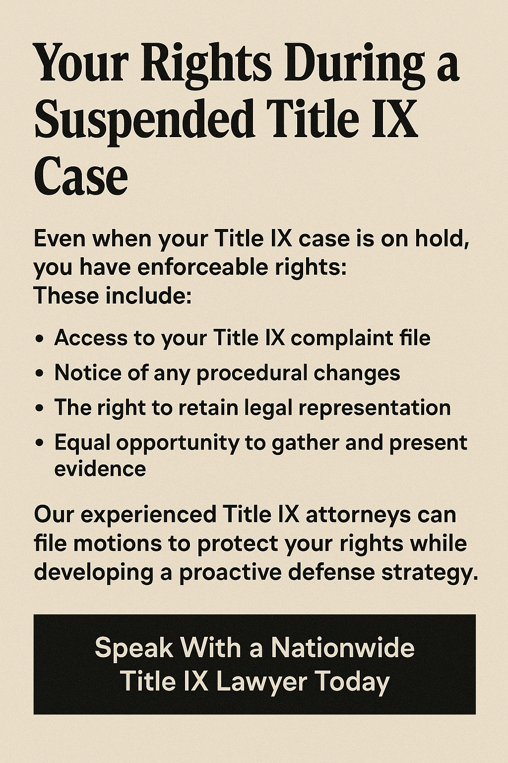 A poster that says your rights during a suspended title ix case