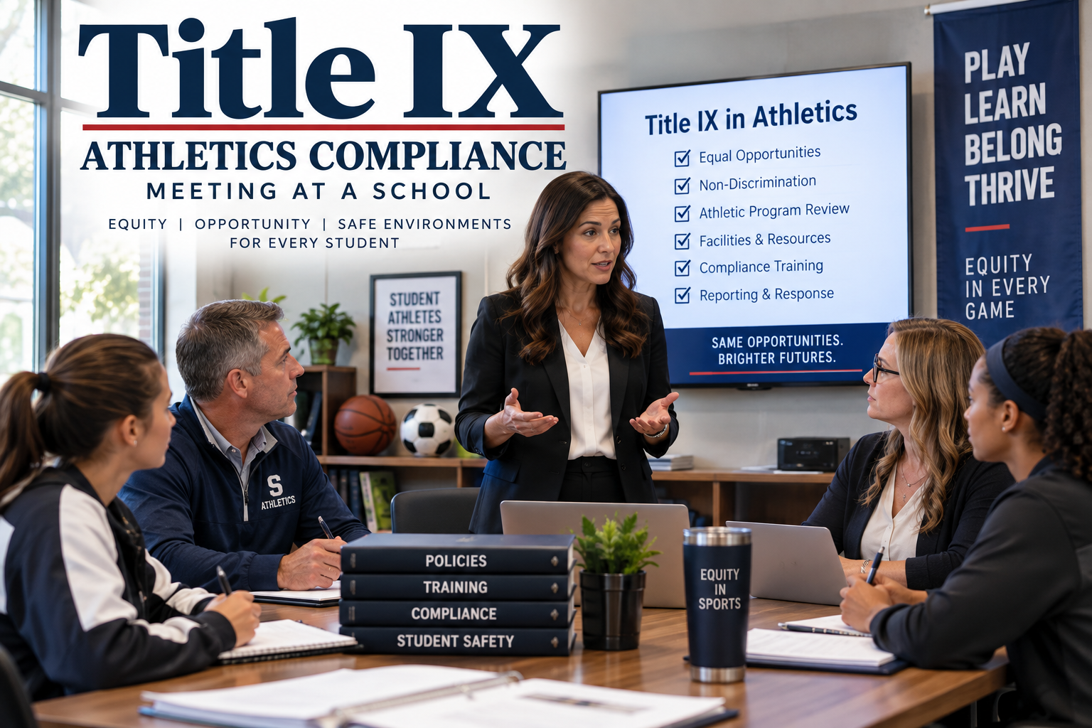 Title IX athletics compliance meeting at a school