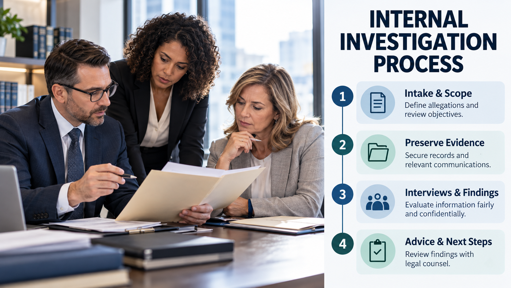 Use a genuine brand-appropriate licensed photo and one useful process internal investigations attorney