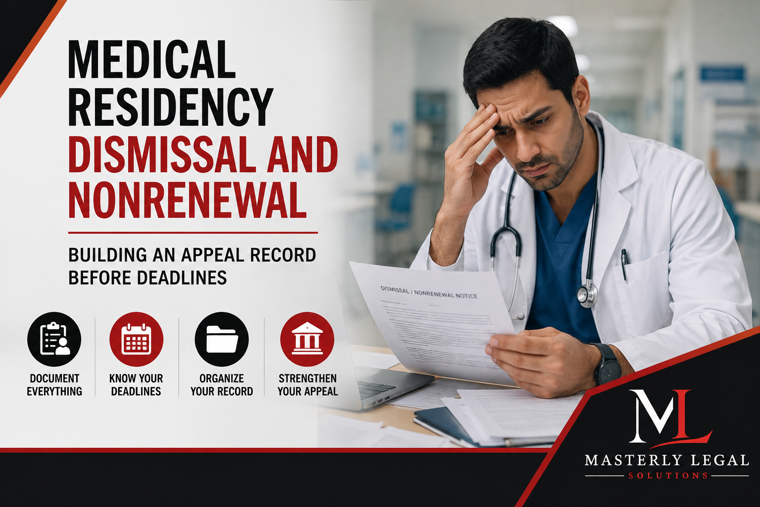 Medical resident reviewing residency dismissal notice