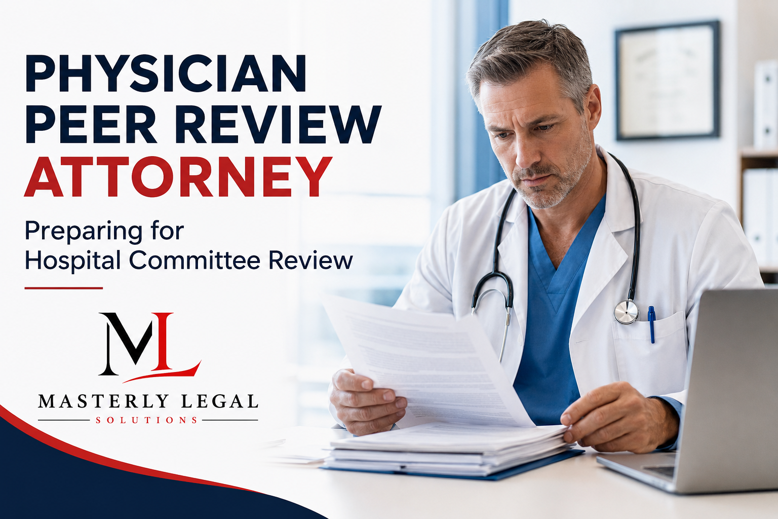Physician meeting with a physician peer review attorney before a hospital committee review.