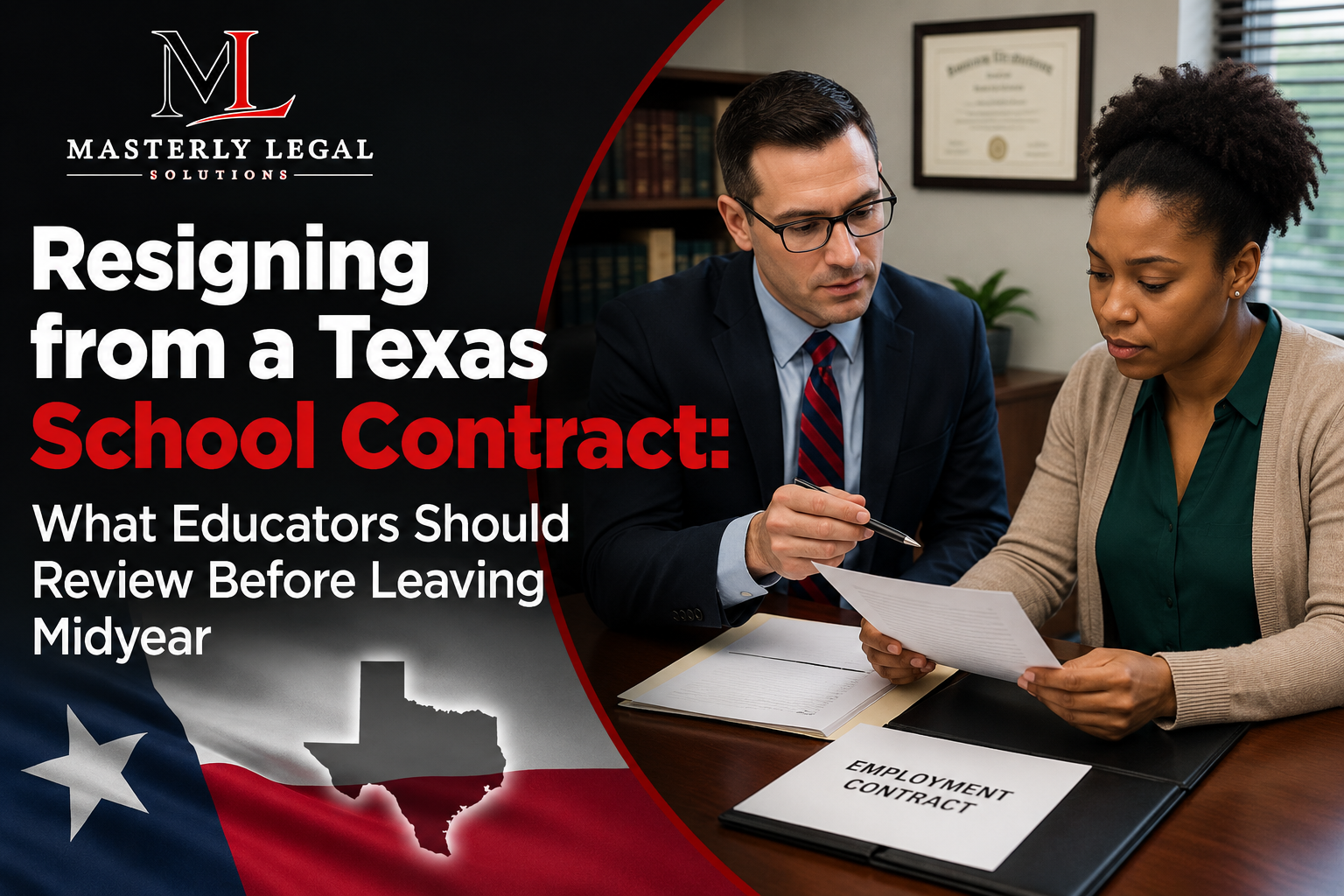 Texas educator reviewing a teaching contract before a midyear resignation.