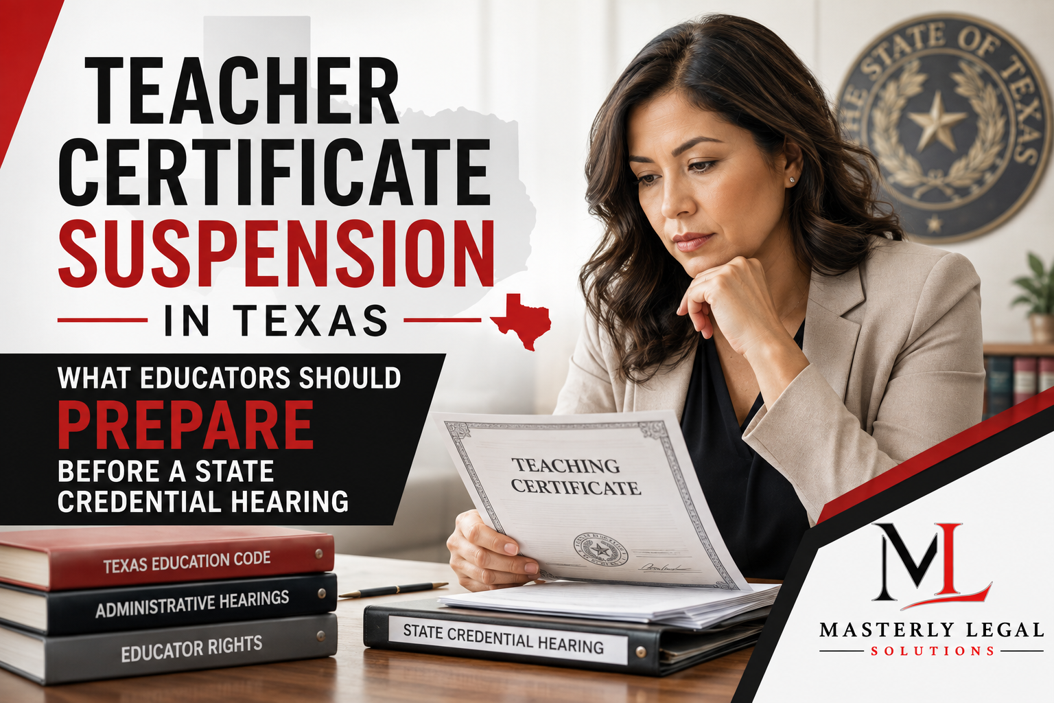 Texas teacher reviewing teacher certificate suspension documents
