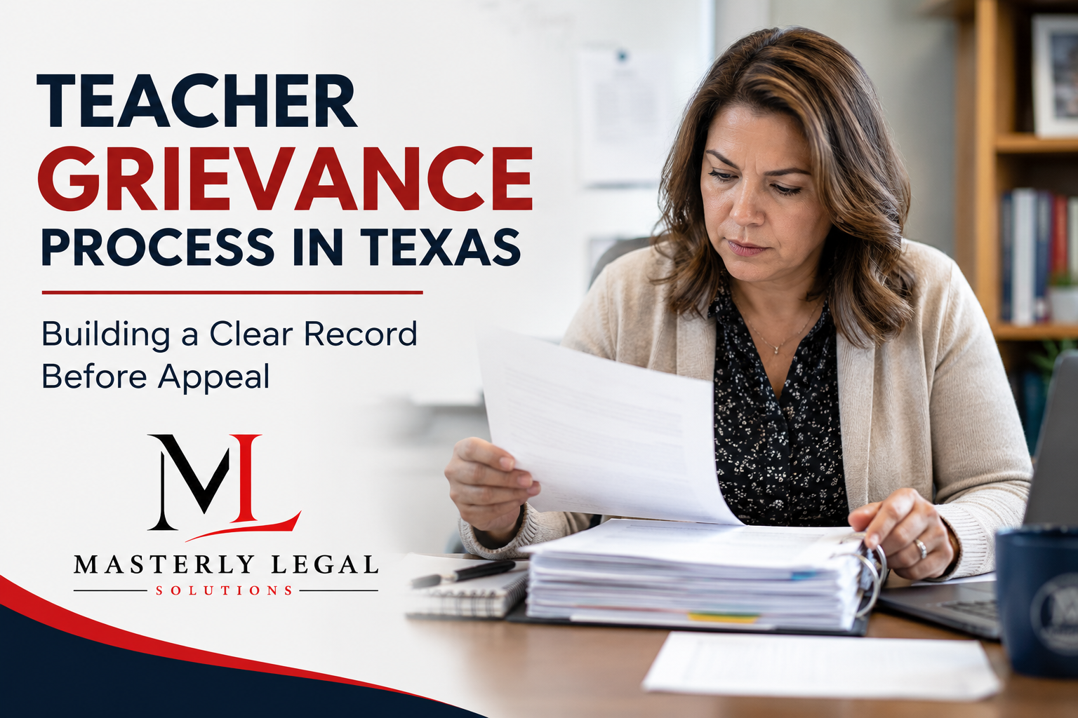 Teacher meeting with a teacher grievance attorney to review a school employment grievance in Texas.