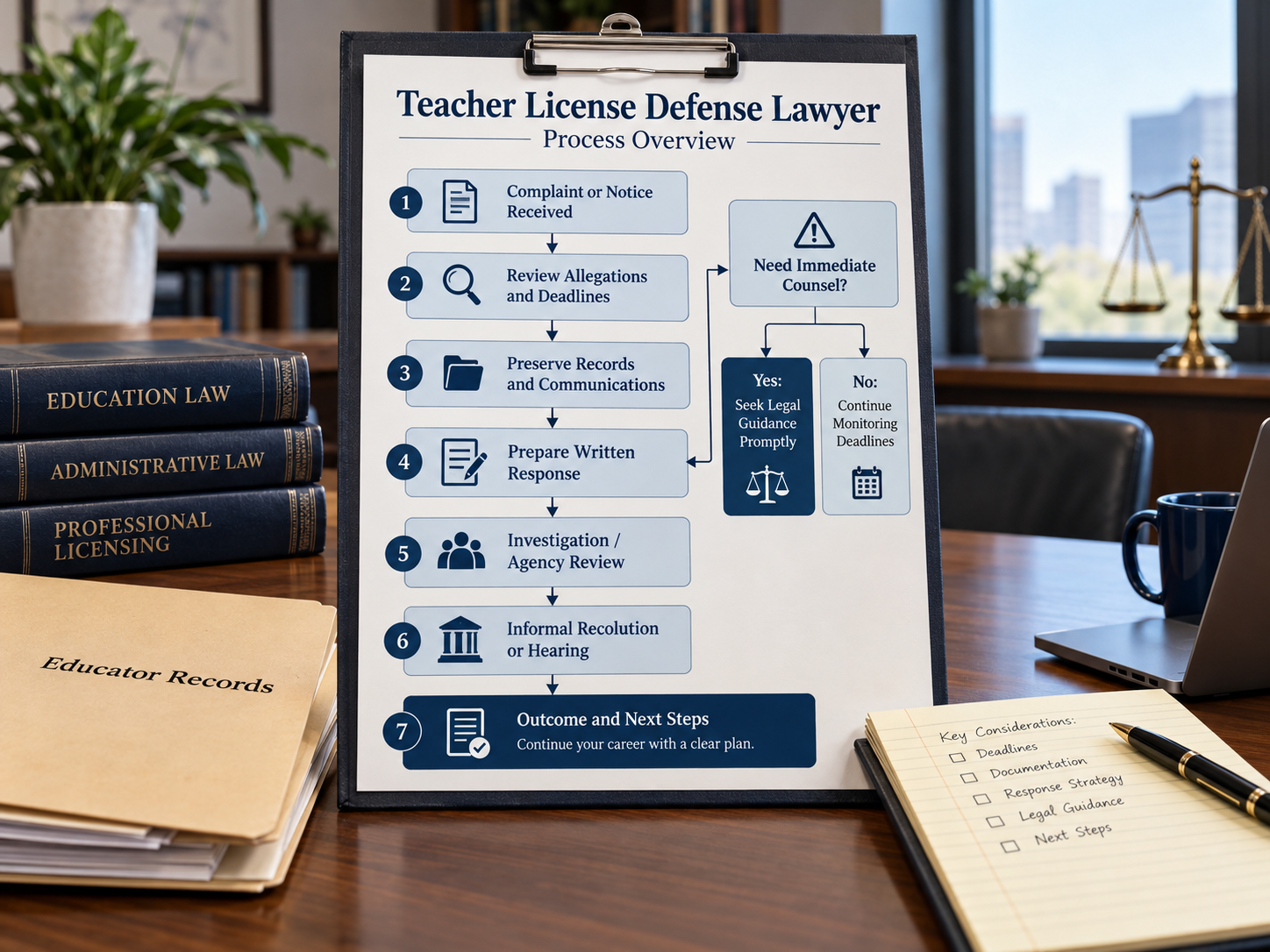 teacher license defense lawyer process overview or decision chart