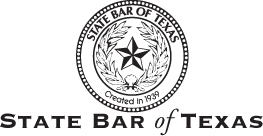 A black and white logo for the state bar of texas