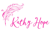 Pink feather graphic next to 