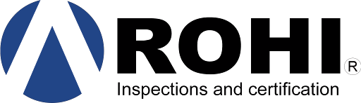 Logotipo de ROHI: círculo azul con flechas hacia arriba, texto negro 