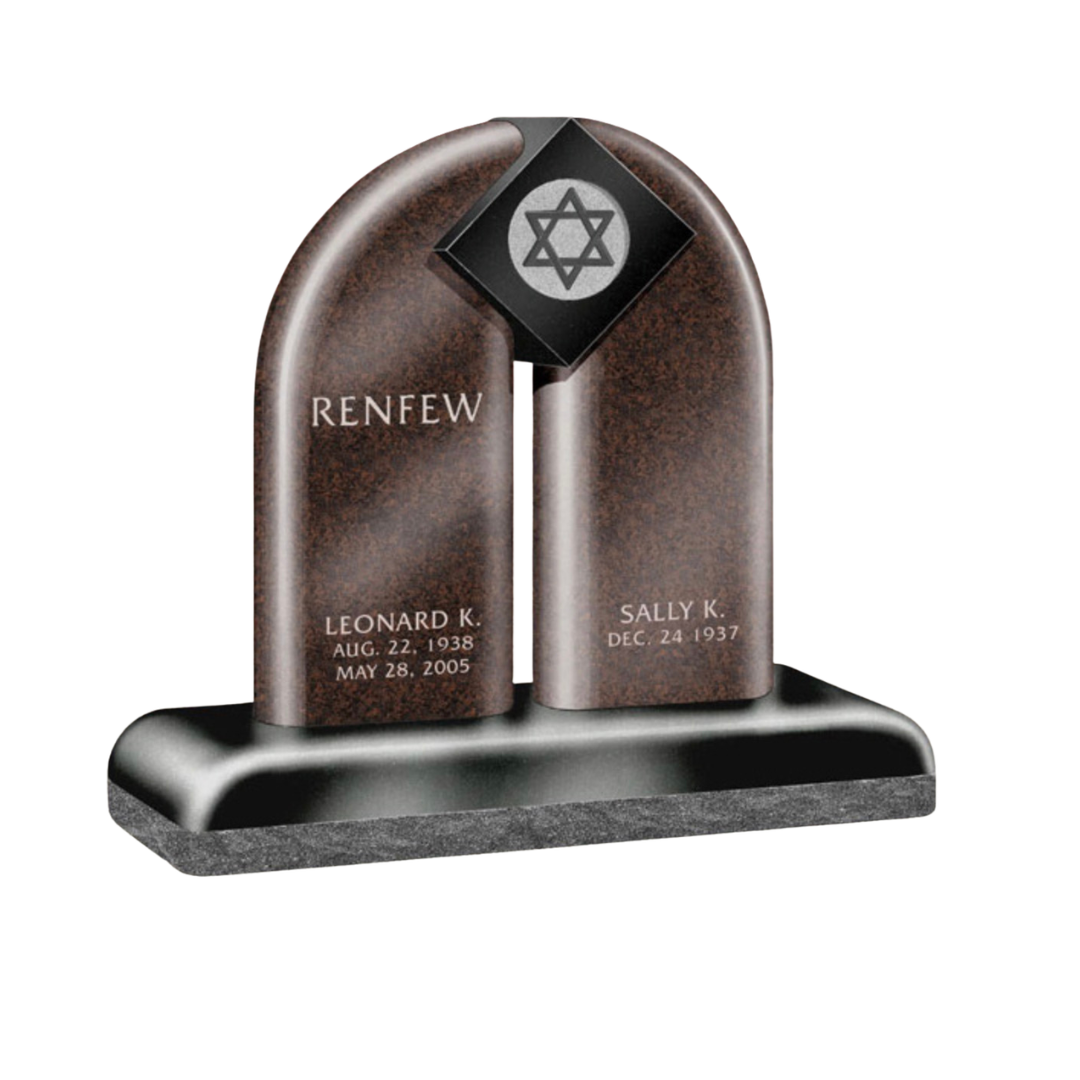 Jewish companion monument shaped like an arch with the Star of David at the top.
