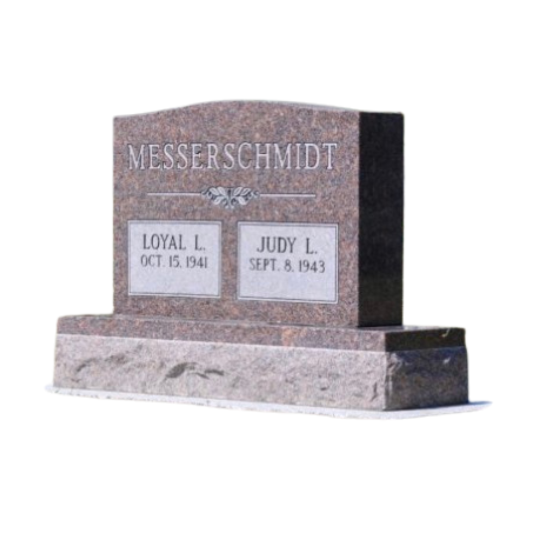 Upright companion monument engraved with two names.