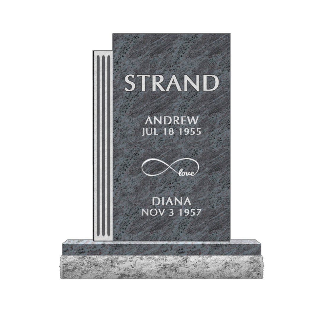 Upright, vertical companion monument featuring the symbol for infinity and the word, Love.