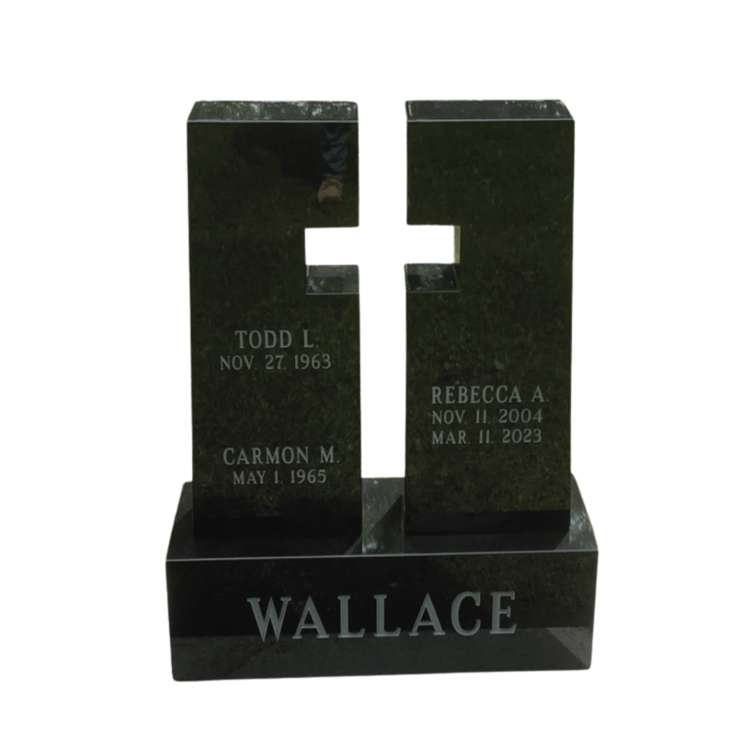 Upright companion monument with a cross cut out of the main body of the monument.