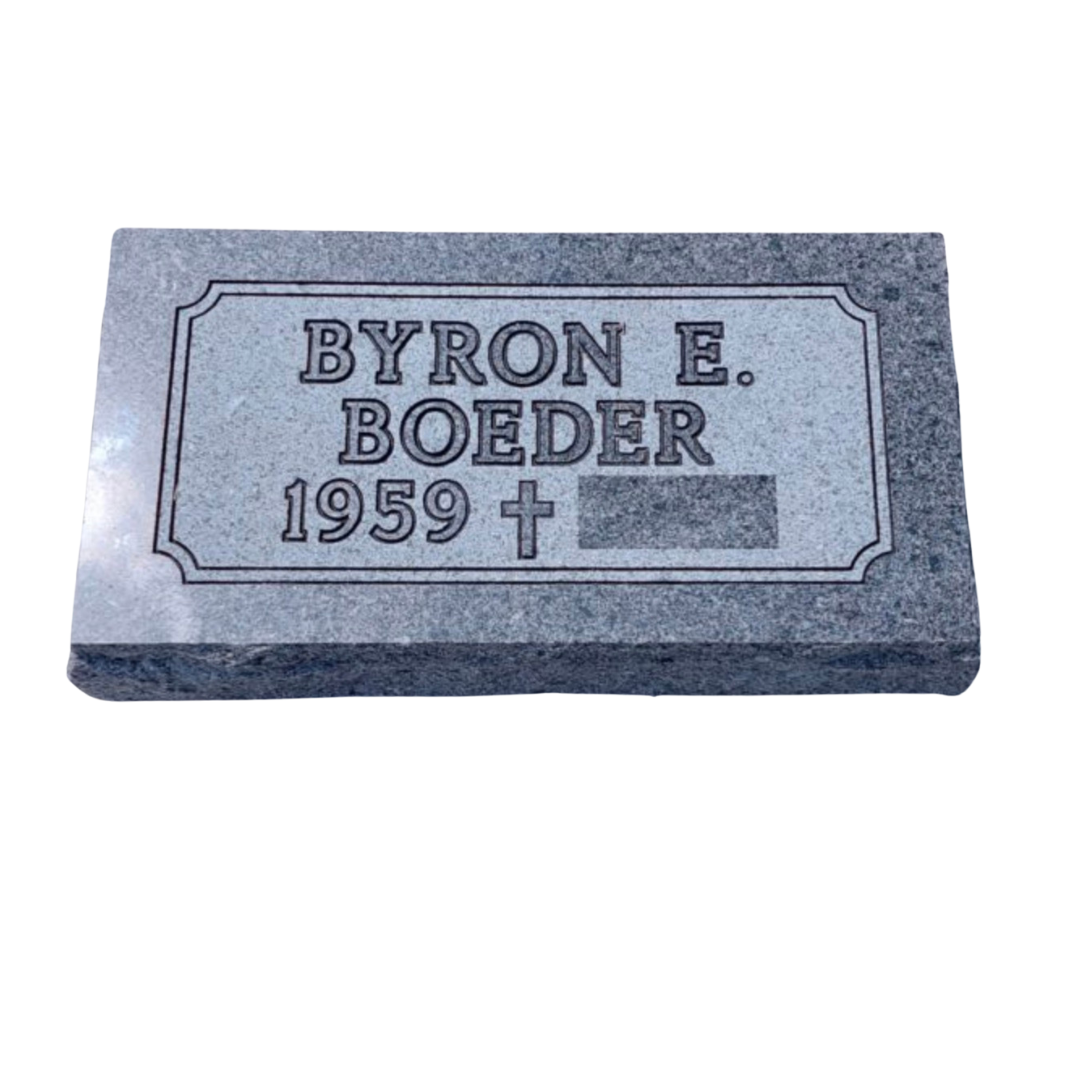 Pillow marker with a border around the name and space for a final date cut.