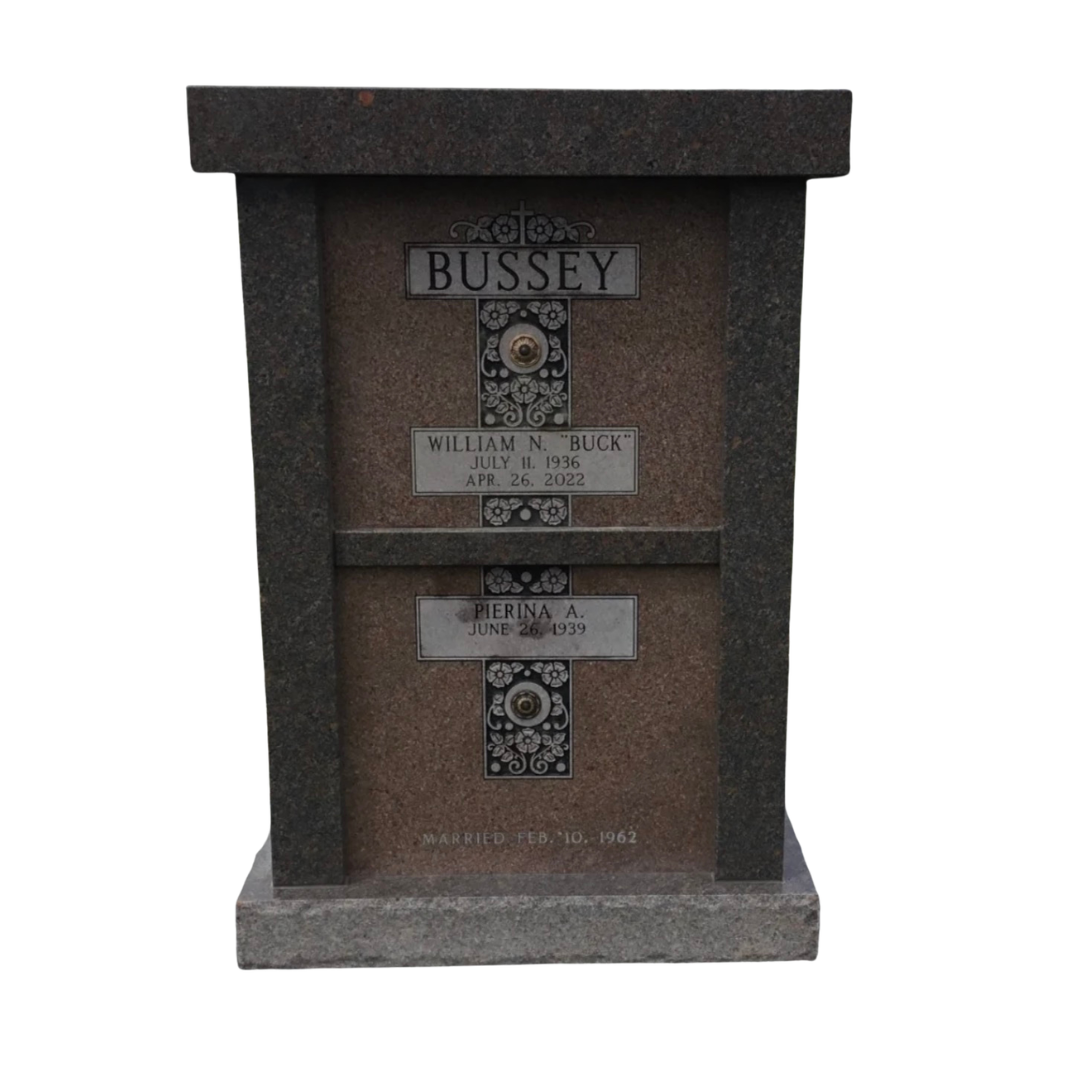 Cremation memorial/personal columbarium for two featuring vertical niches.