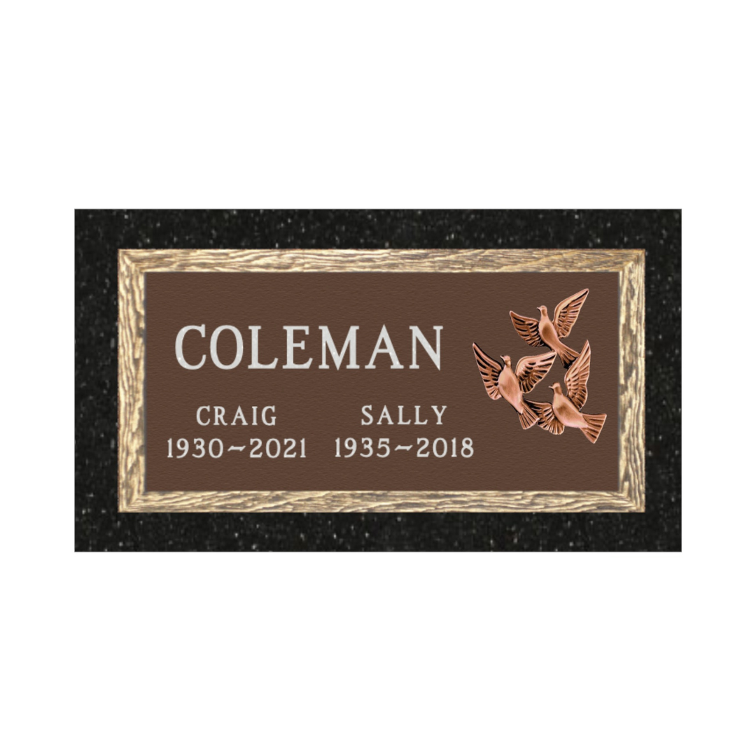 Flat bronze companion marker with doves.