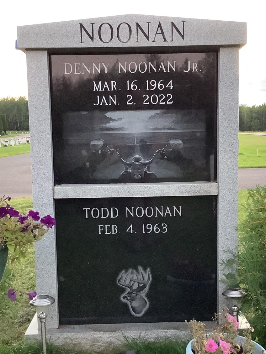 A columbarium bearing the name of Denny Noonan Jr. birthdate of March 16, 1964 death date of January 2, 2022