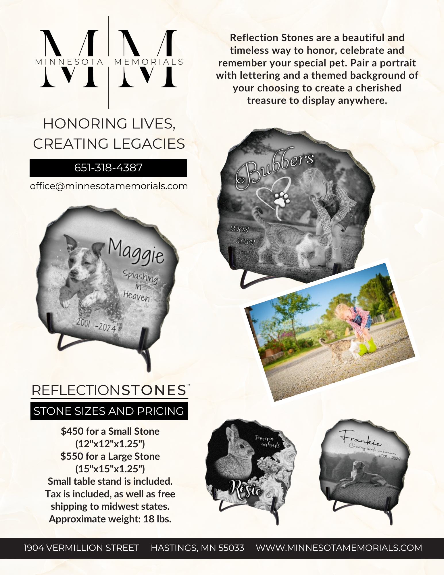 Advertisement for Reflection Stones for pets