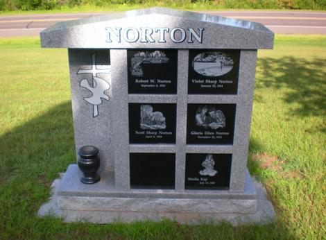Granite Cremation Memorial designed to securely hold the cremated remains of the Norton family.