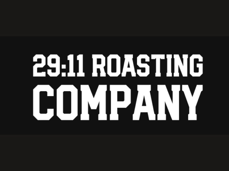 A black and white logo of 29:11 roasting company
