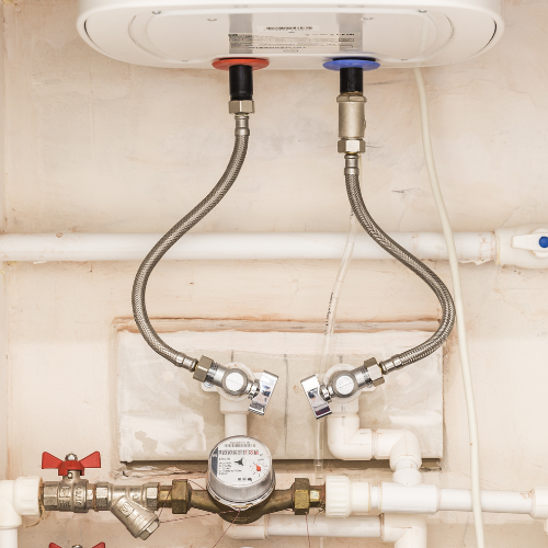 a water heater with a water meter attached to it