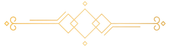 Gold ornamental divider with diamond shapes and curled ends on a white background