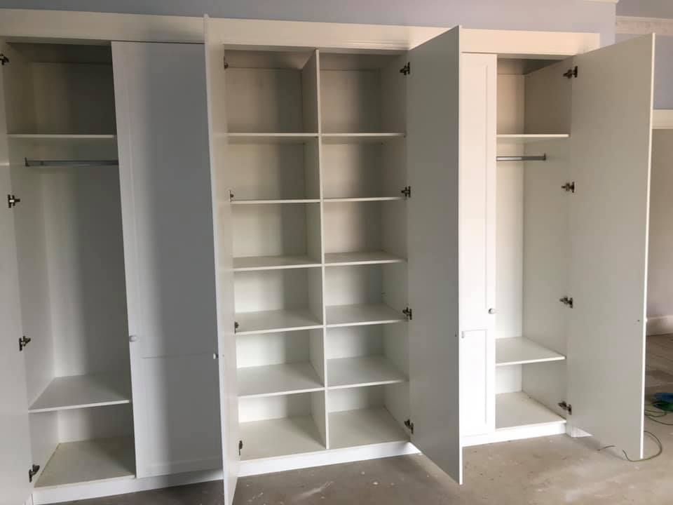 A Large White Wardrobe With the Doors Open and Shelves — Moore Than Just Kitchens In Gunnedah, NSW