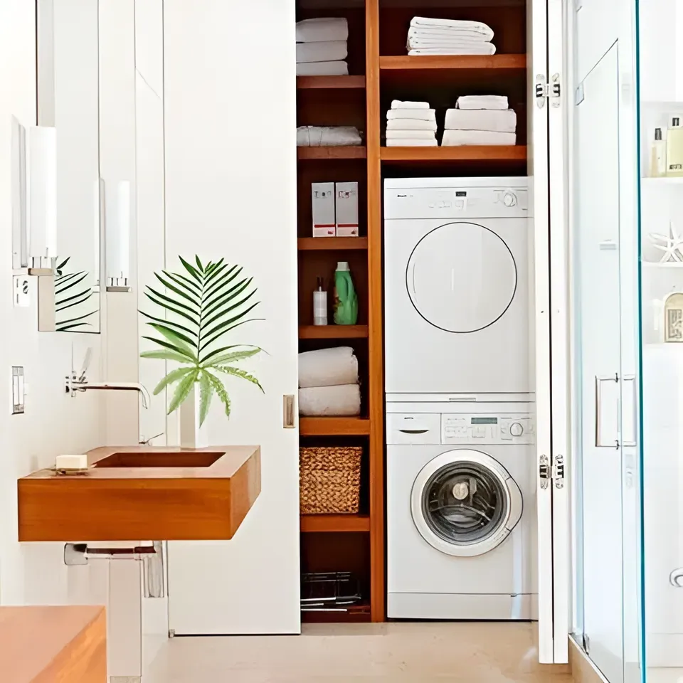 A Bathroom With a Sink and a Washer and Dryer — Moore Than Just Kitchens In Manilla, NSW