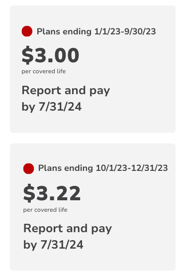 A screenshot of a website that says $ 3.00 report and pay by 7/31/24 and $ 3.22 report and pay by 7/31/24