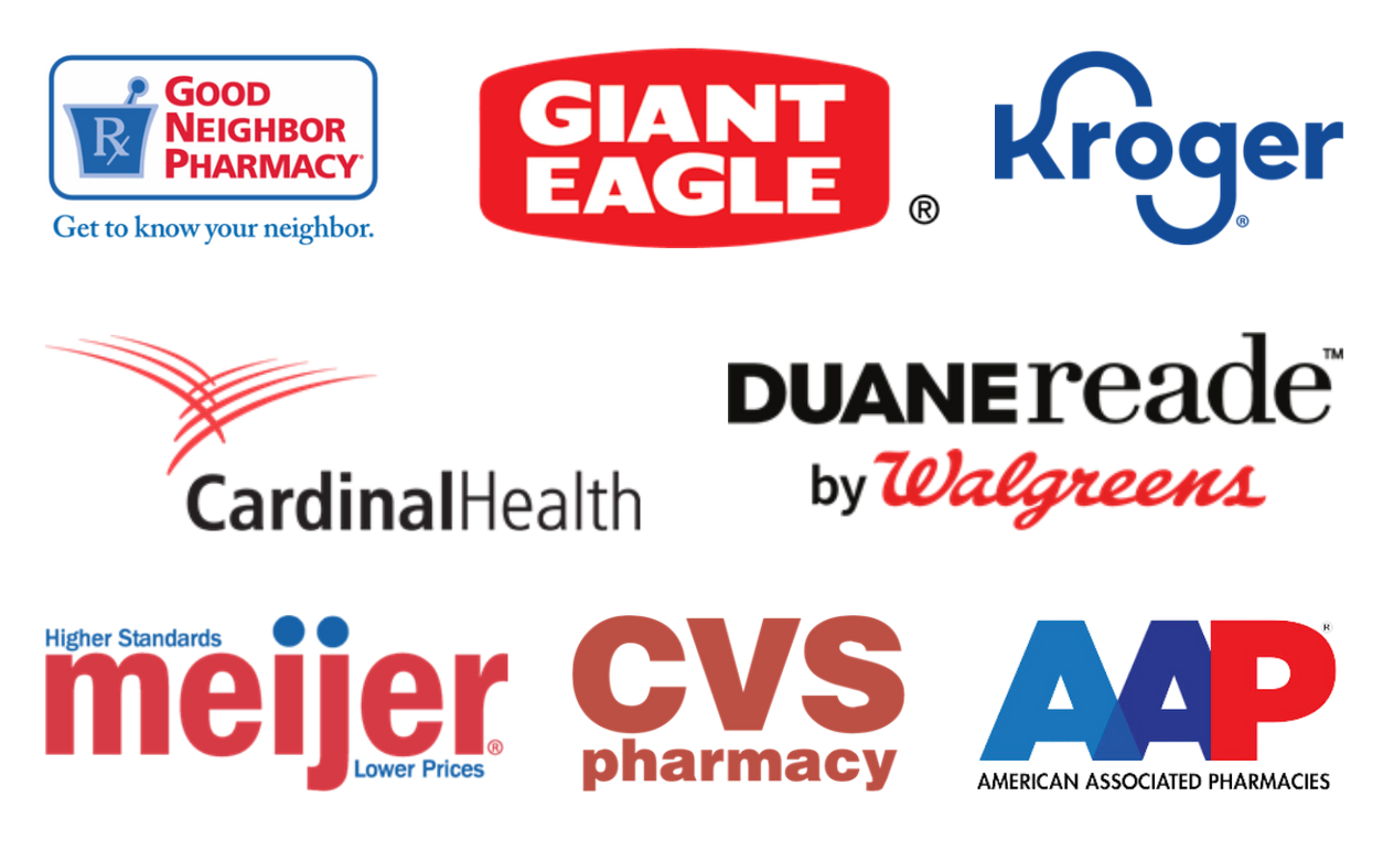 A bunch of logos on a white background including meijer cvs and walgreens