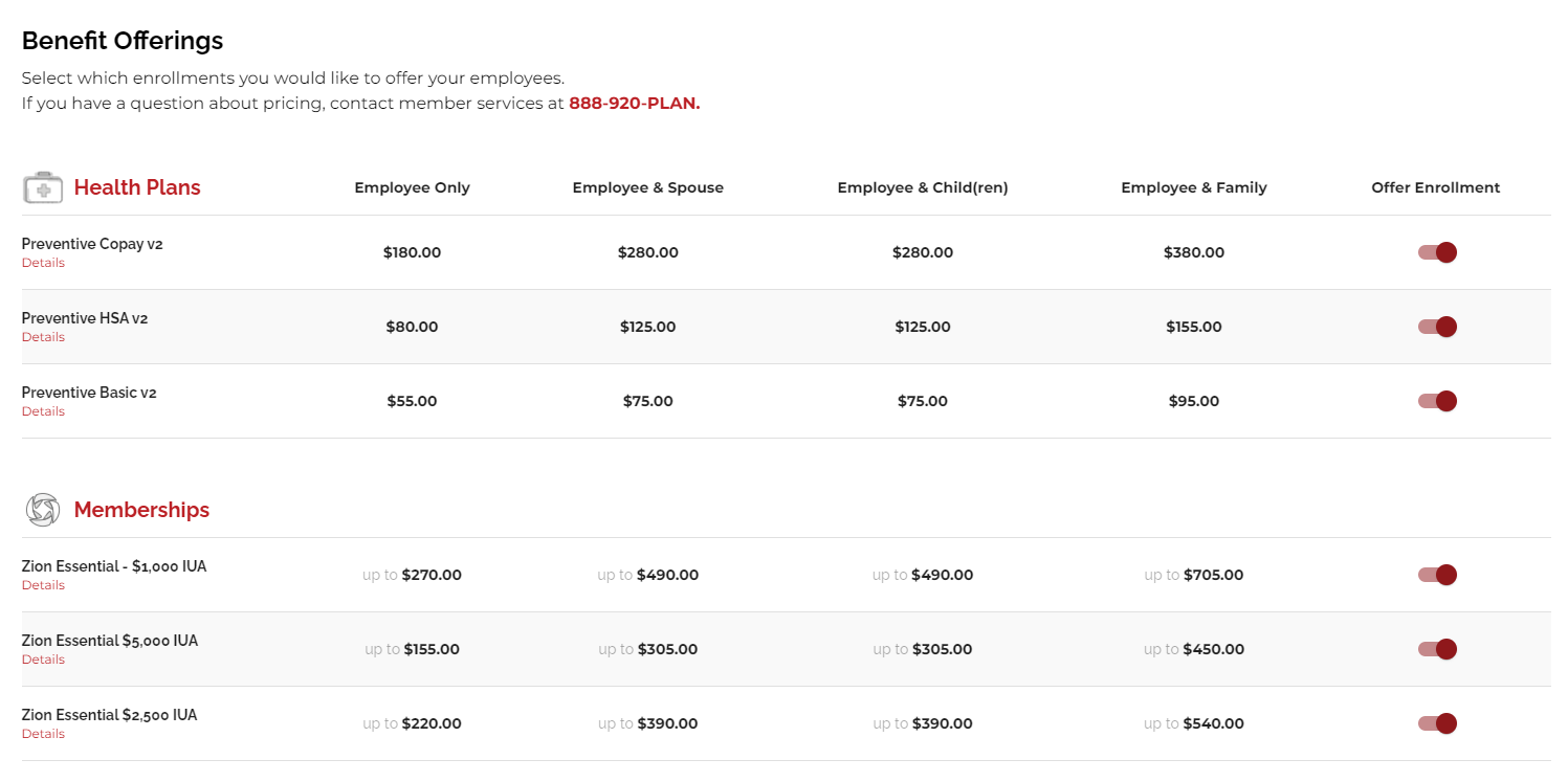 A screenshot of a website showing a table of offers.