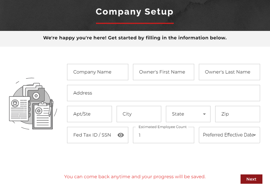 A screenshot of a company setup page on a website.