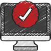A computer monitor with a red check mark on it