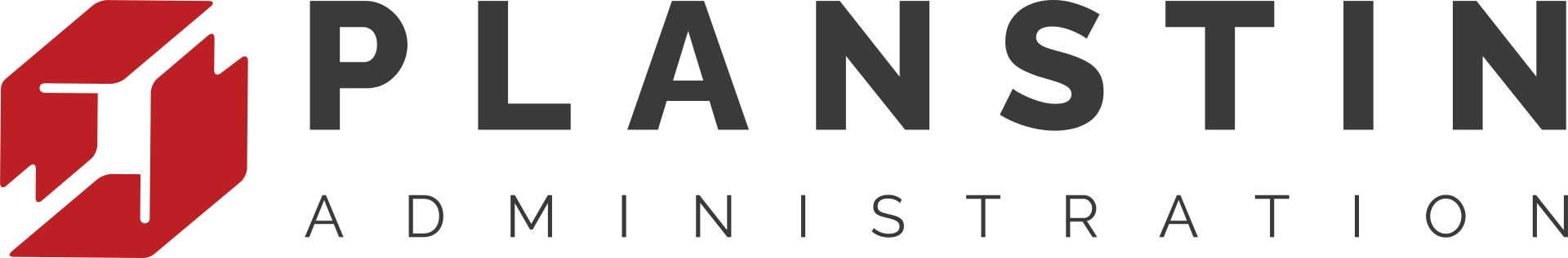 A red and white logo for planstin administration