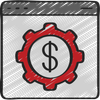 A drawing of a gear with a dollar sign inside of it.