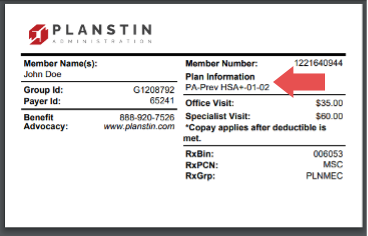 A planstin membership card with a red arrow pointing to the member number