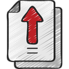 A drawing of two sheets of paper with an arrow pointing up.