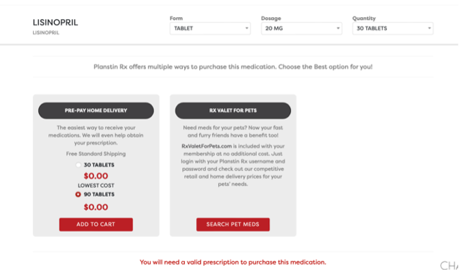 A screenshot of a website where you can purchase medications.