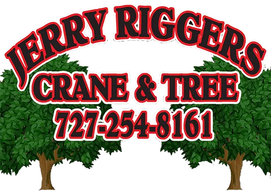 Jerry Riggers Crane & Tree logo with green trees and phone number 727-254-8161