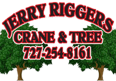 Jerry Riggers Crane & Tree logo with green trees and phone number 727-254-8161