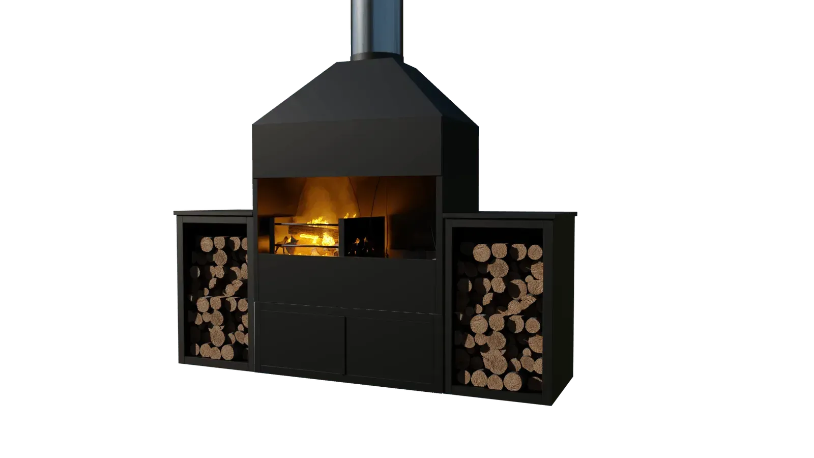 A 3d model of a barbecue grill with a chimney.