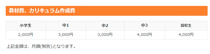 長野高田校、教材費・カリキュラム作成費